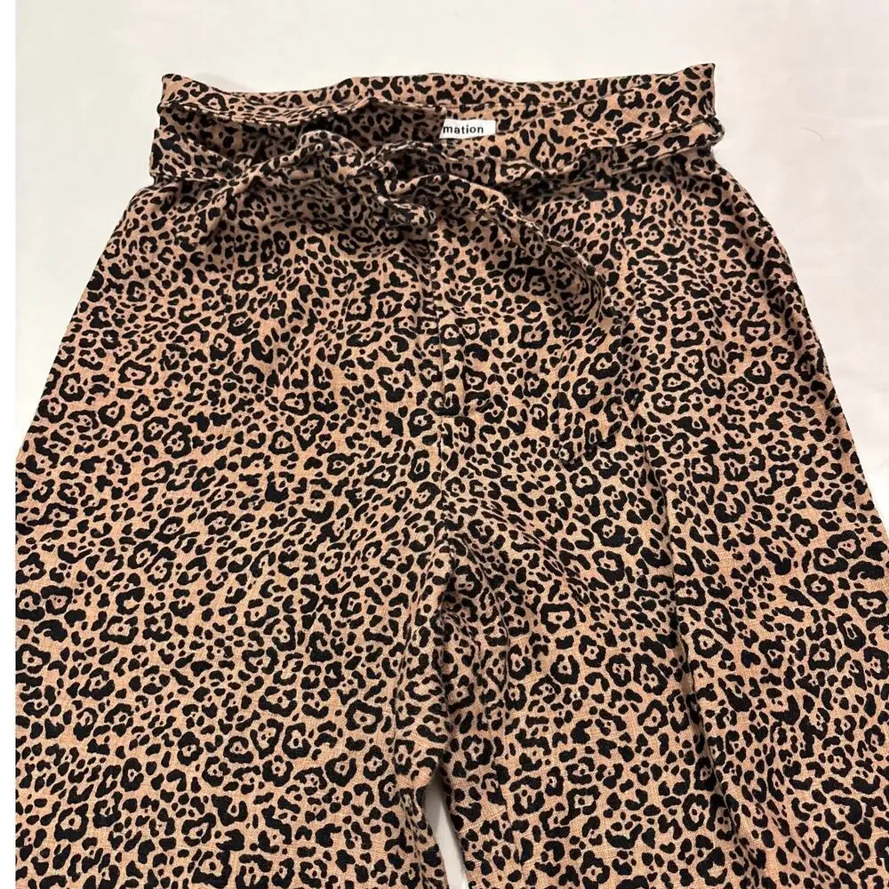 Reformation Womens 0 Jackie Leopard Linen Cropped Belted Wide Leg Pants Beachy
